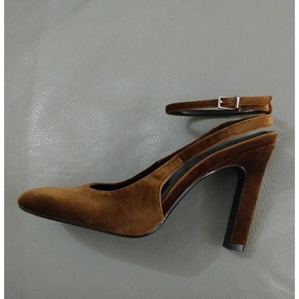 Zara NWT Brown Ocher Velvet Ankle Strap Rounded Toe High Heel Pumps 8 - Picture 8 of 16